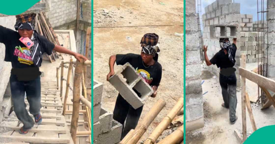 Pretty Nigerian lady captured on camera carrying blocks.