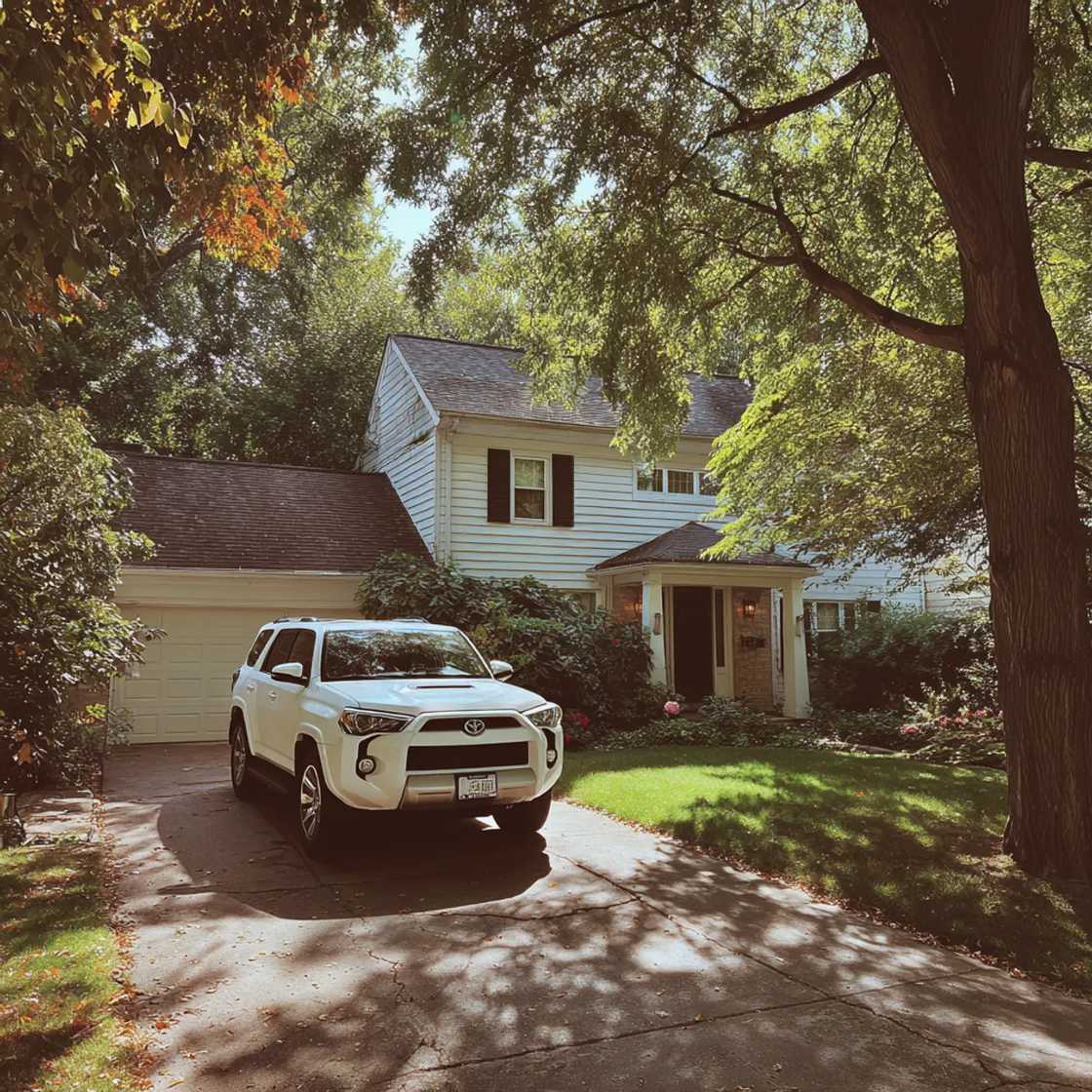 A car parked in a driveway A car parked in a driveway