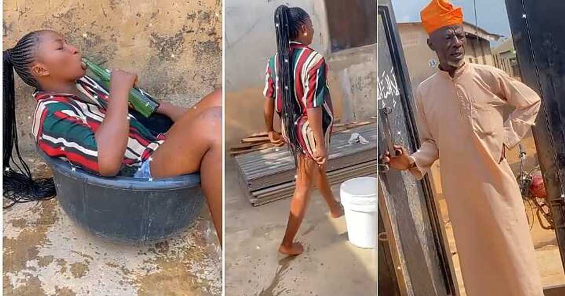 Grown up lady, basin of water, trenches beach, dad Grown up lady, basin of water, trenches beach, dad