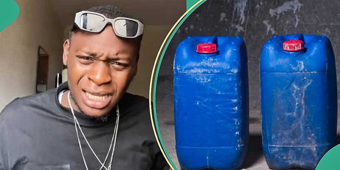 Nigerian man shows off gallons of fuel mum surprised him with