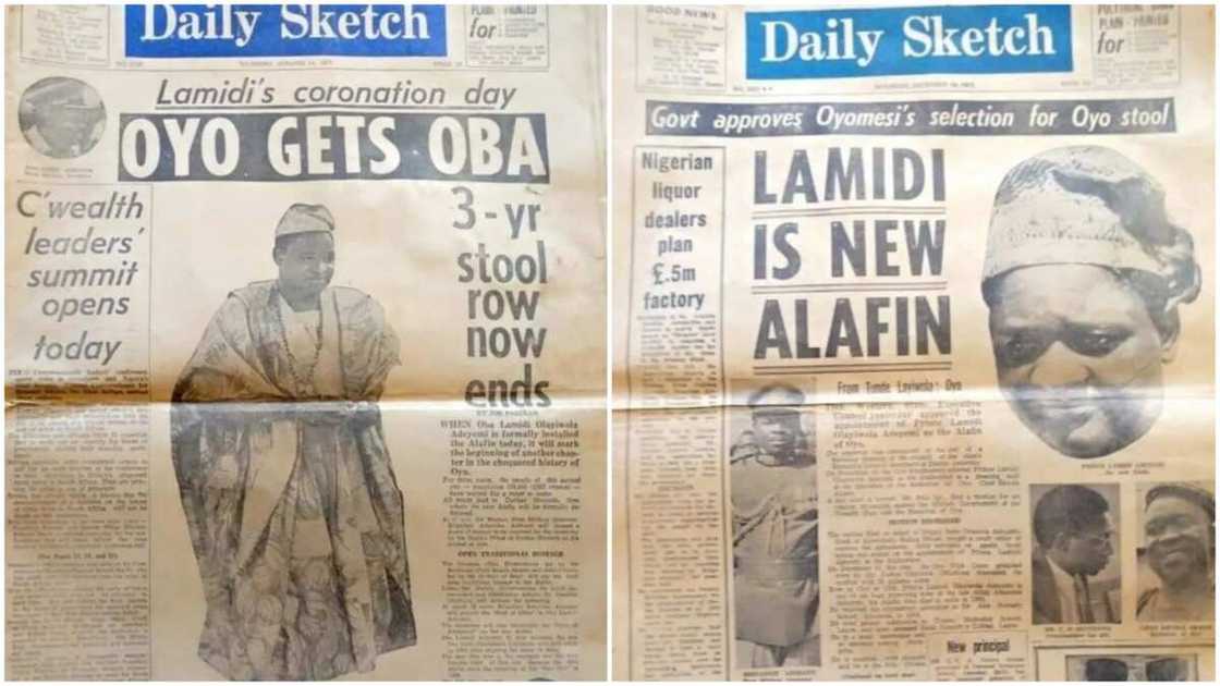 Alaafin of Oyo, Oba Lamidi Adeyemi, Newspaper Front Pages, Coronation of Alaafin of Oyo in 1970 Emerges Alaafin of Oyo, Oba Lamidi Adeyemi, Newspaper Front Pages, Coronation of Alaafin of Oyo in 1970 Emerges
