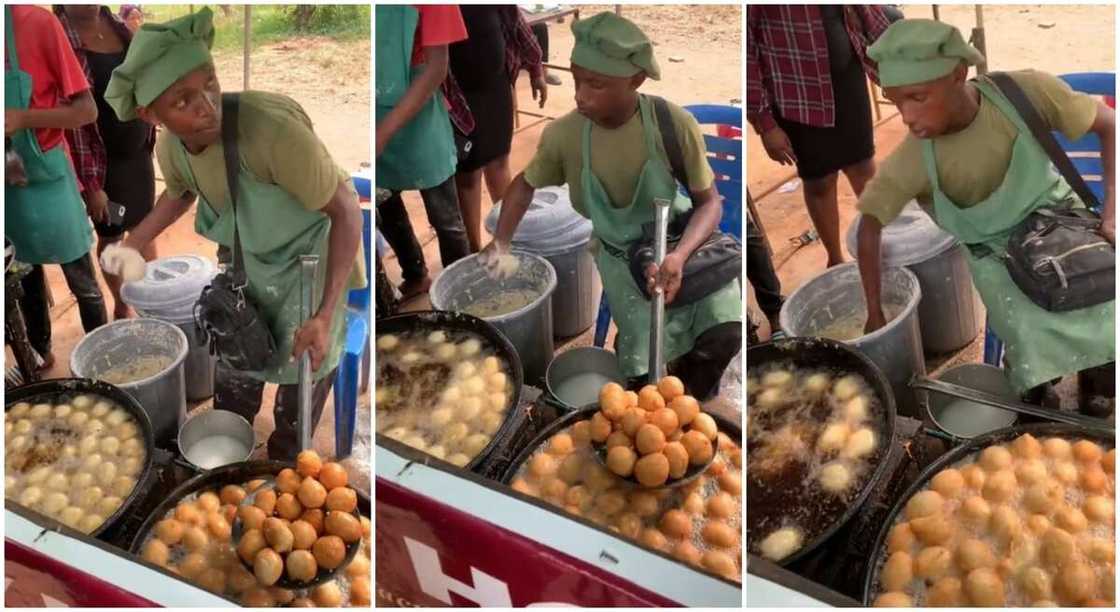 Photos of a Nigerian man frying puf puf.