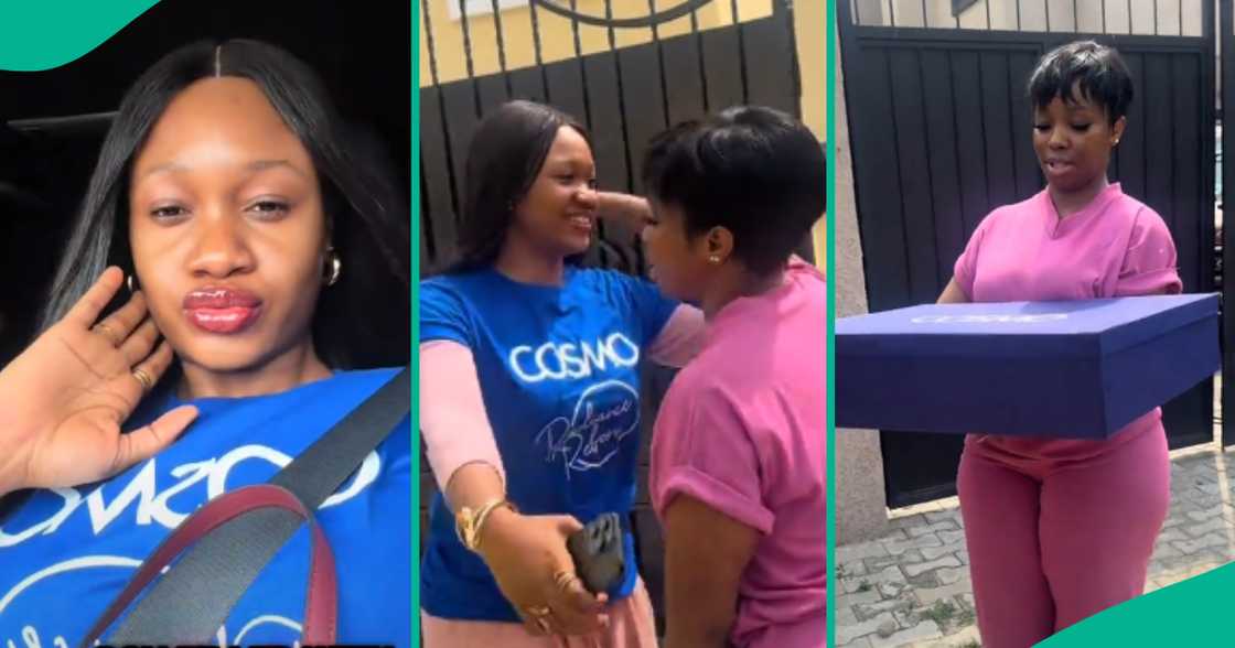 Lady locates actress Bambam and hands her gift box in cute video Lady locates actress Bambam and hands her gift box in cute video