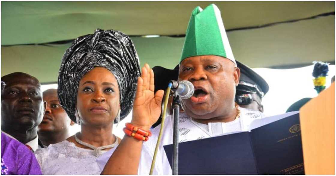 Governor Ademola Adeleke, Osun state, the chairman of the State Independent Electoral Commission (OSIEC), Segun Oladitan Governor Ademola Adeleke, Osun state, the chairman of the State Independent Electoral Commission (OSIEC), Segun Oladitan
