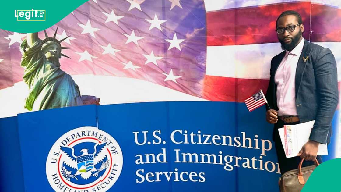 Gbenro Ajibade celebrates becoming American citizen. Gbenro Ajibade celebrates becoming American citizen.