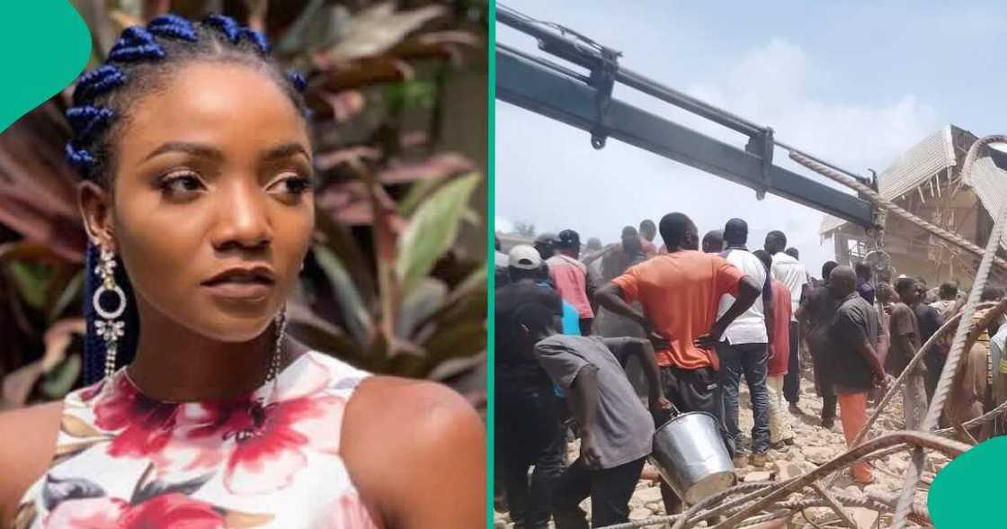 Simi on collapsed school in Jos. Simi on collapsed school in Jos.