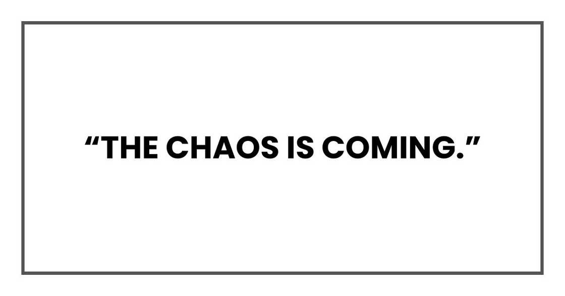 “The chaos is coming.” “The chaos is coming.”