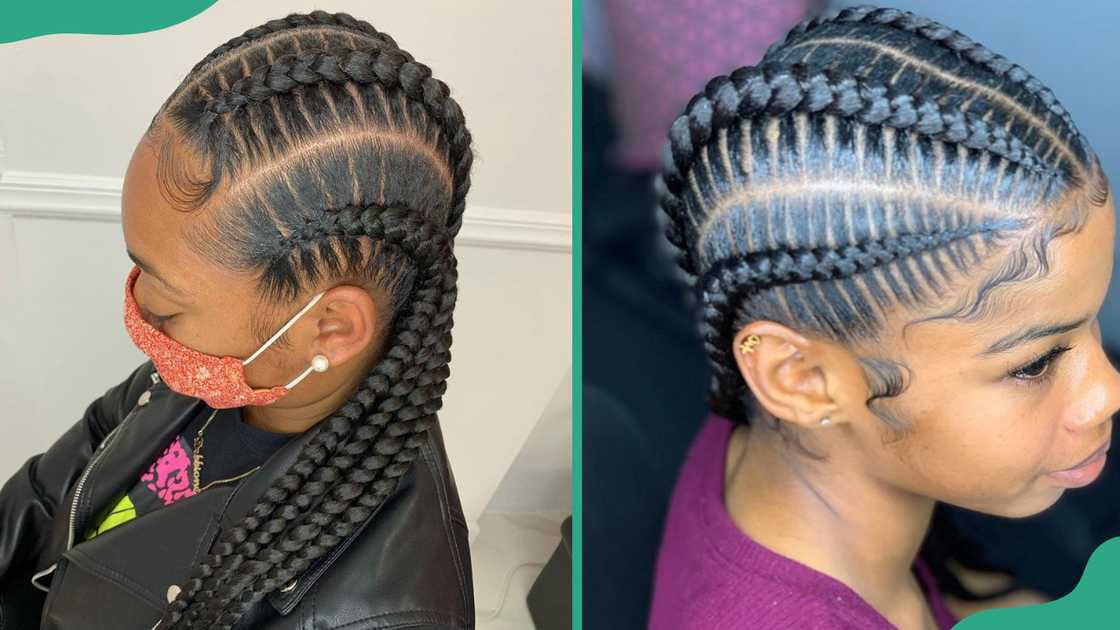 Four cornrows to the back. Four cornrows to the back.