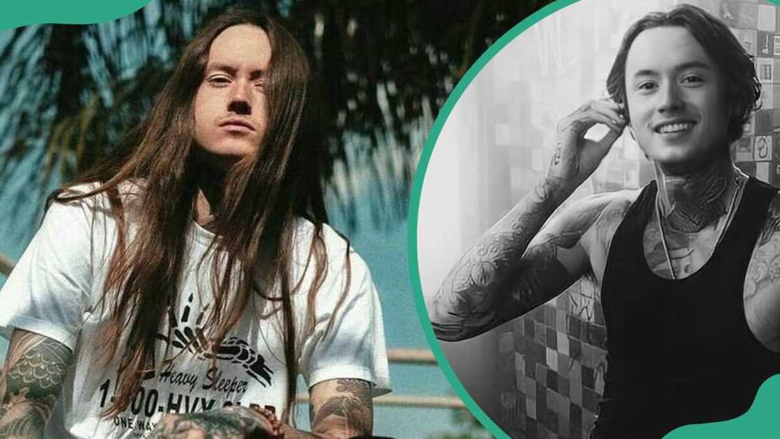 Singer Noah Sebastian sitting on staircases (L). He smiles while listening to music (R). Singer Noah Sebastian sitting on staircases (L). He smiles while listening to music (R).