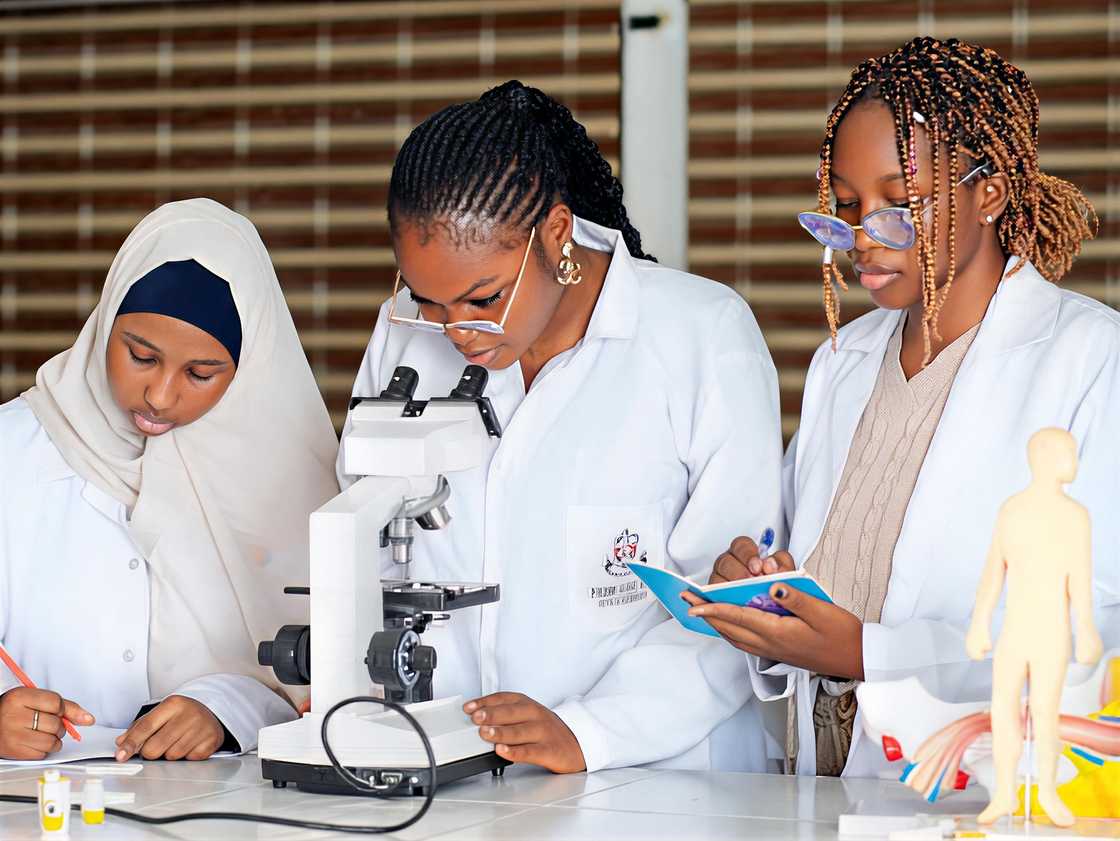 Philomath University microbiology students in a lab
