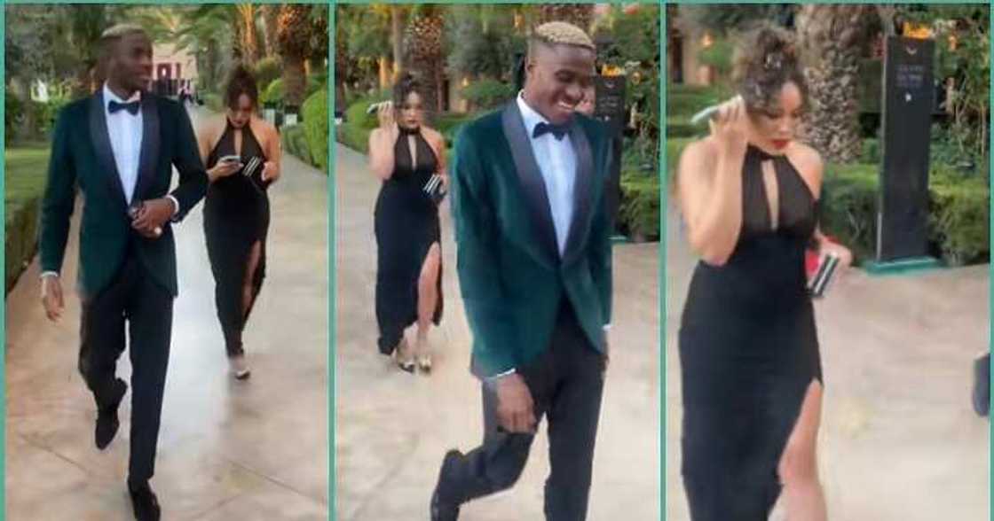 Footballer Victor Osimhen walks majestically with girlfriend in video