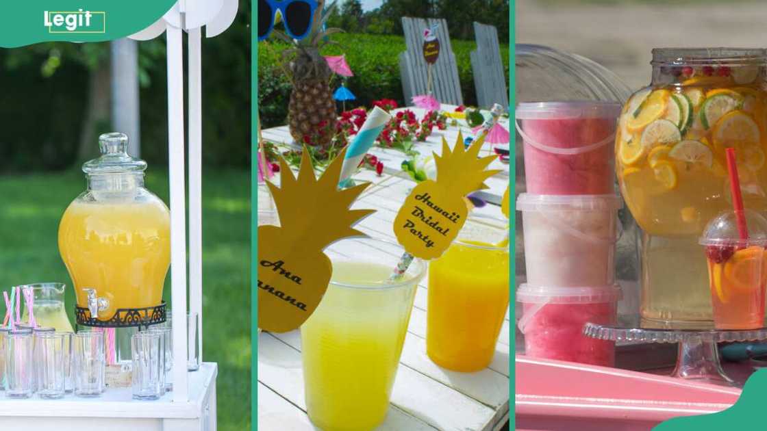 Table with lemonade drink and cotton pink candy