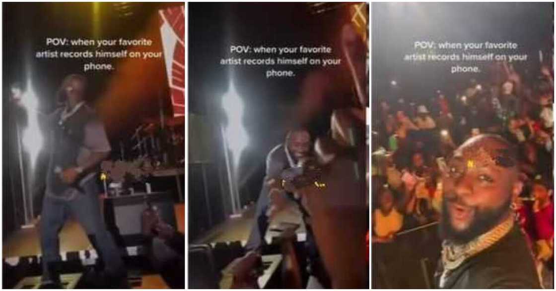 Photos of Davido on stage using a phone to record himself Photos of Davido on stage using a phone to record himself
