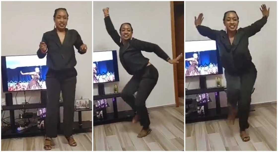 Lady shows off Rwandan native dance steps. Lady shows off Rwandan native dance steps.