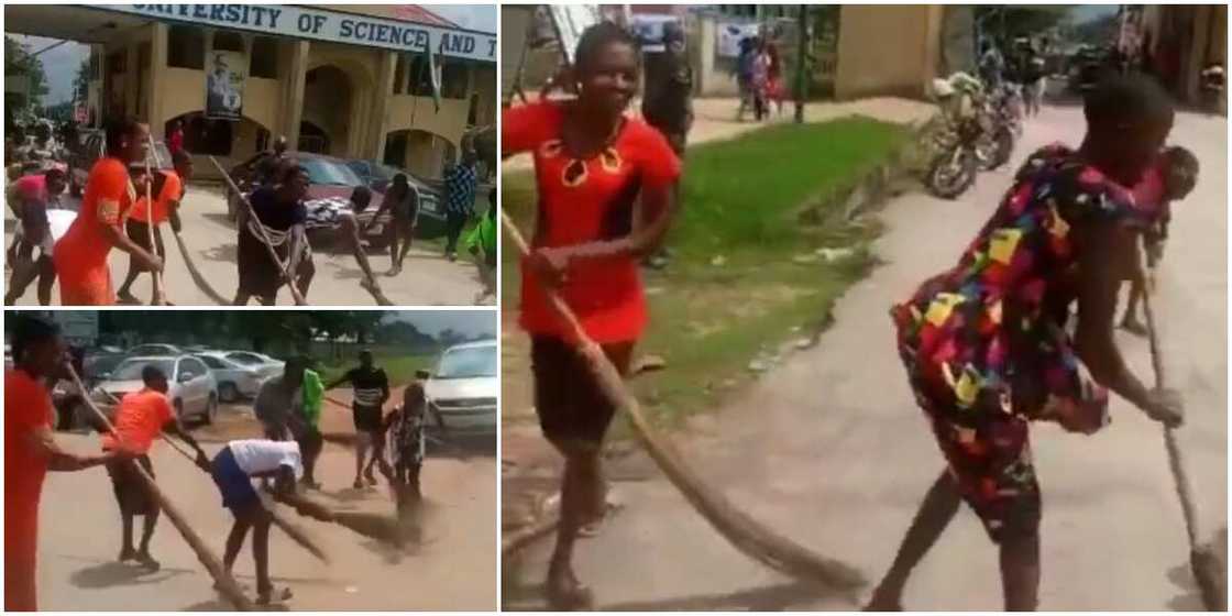 Nigerians react to video of non-teaching staff of Delta polytechnic sweeping campus main gate to celebrate exit of their rector Nigerians react to video of non-teaching staff of Delta polytechnic sweeping campus main gate to celebrate exit of their rector