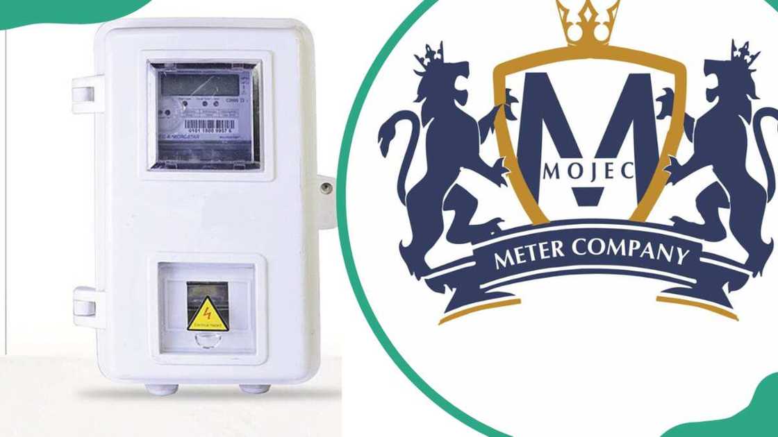 MOJEC prepaid meter (L). Logo of MOJEC International Limited (R) MOJEC prepaid meter (L). Logo of MOJEC International Limited (R)
