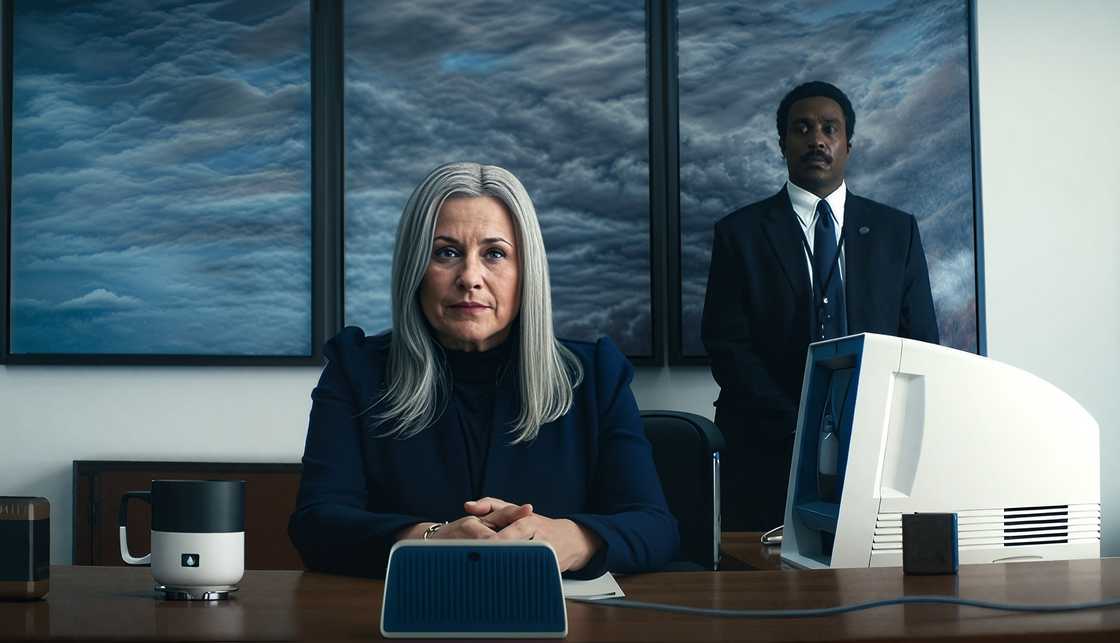 Patricia Arquette poses sitting a scene on Severance Patricia Arquette poses sitting a scene on Severance