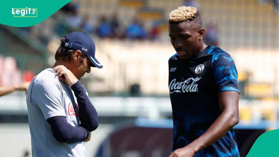 Antonio Conte, Victor Osimhen, Stadio Patini, Castel di Sangros, Naples, Italy. Antonio Conte, Victor Osimhen, Stadio Patini, Castel di Sangros, Naples, Italy.