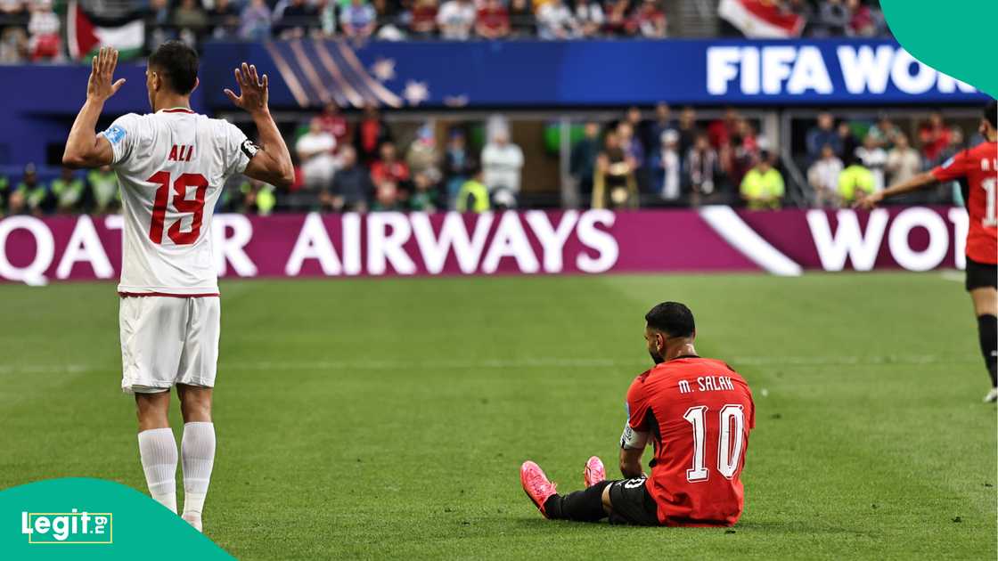 Mohamed Salah falls down during the 2026 FIFA World Cup match between Egypt and Iran at Seattle Stadium. Photo by Samah Zidan Mohamed Salah falls down during the 2026 FIFA World Cup match between Egypt and Iran at Seattle Stadium. Photo by Samah Zidan