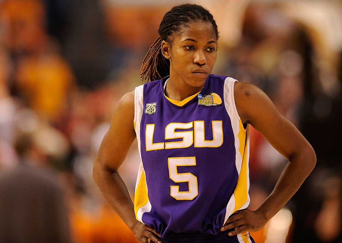 Erica White looks on against the Tennessee Lady Volunteers during their National Semifinal Game of the 2008 NCAA Women's Final Four