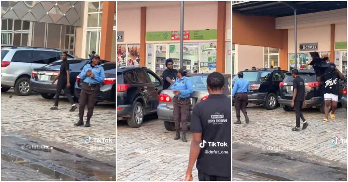 Prankster, mall, man takes off his shorts, security woman