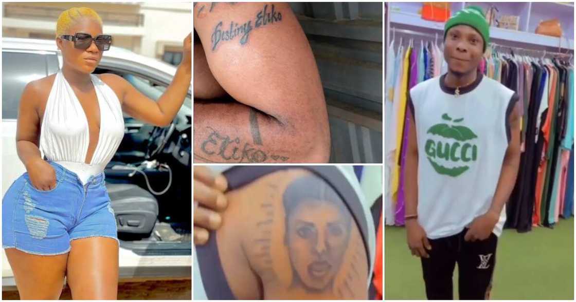 Destiny Etiko's fan tattoos her name and face on his arm. Destiny Etiko's fan tattoos her name and face on his arm.