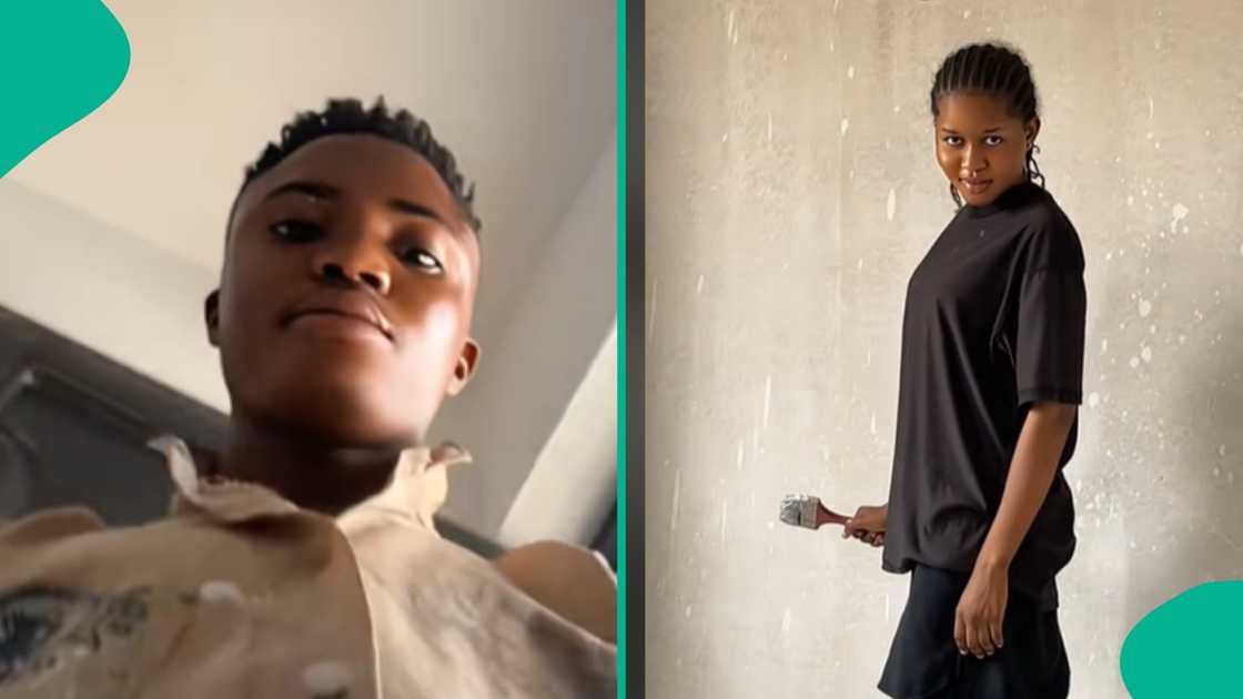 Lady follows her boyfriend to work. Lady follows her boyfriend to work.