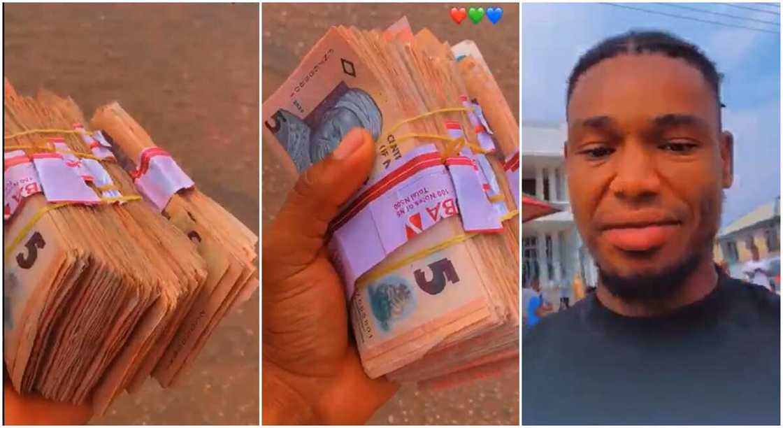 Photos of a man who got N5 notes from bank. Photos of a man who got N5 notes from bank.