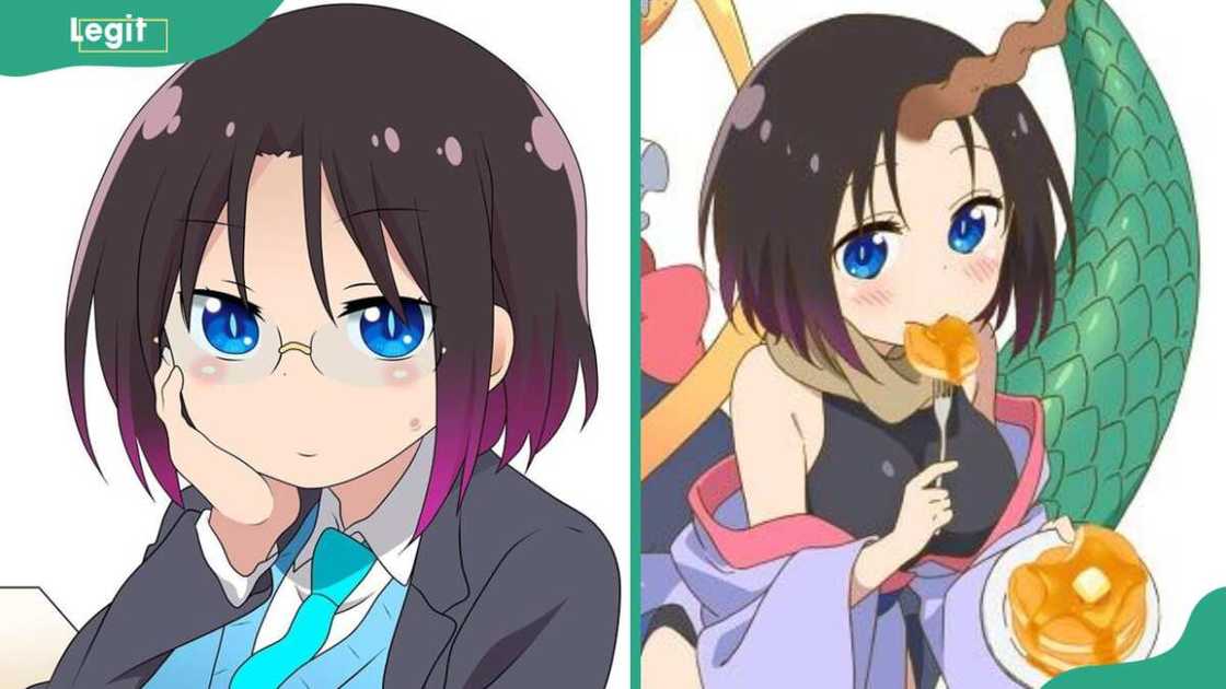 Elma looking worried (L) and holding a spoon eating cake (R) Elma looking worried (L) and holding a spoon eating cake (R)