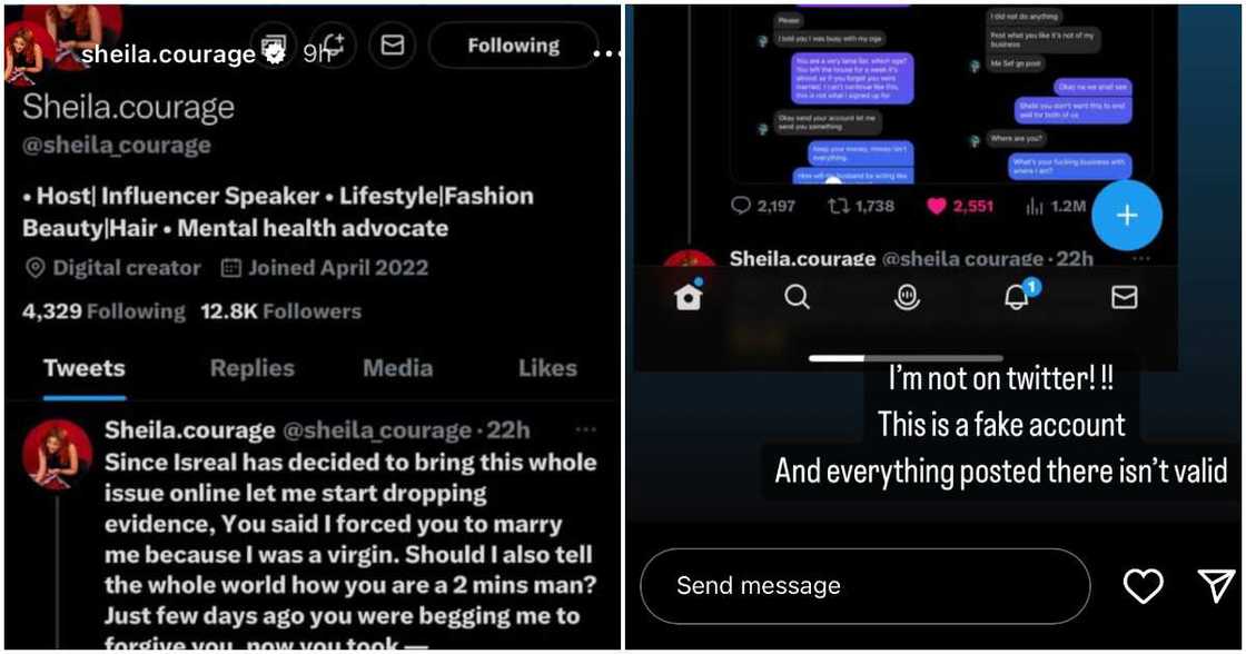 Isreal DMW’s estranged wife, Sheila Courage denies claim of ex-husband being a ‘2 mins’ man Isreal DMW’s estranged wife, Sheila Courage denies claim of ex-husband being a ‘2 mins’ man