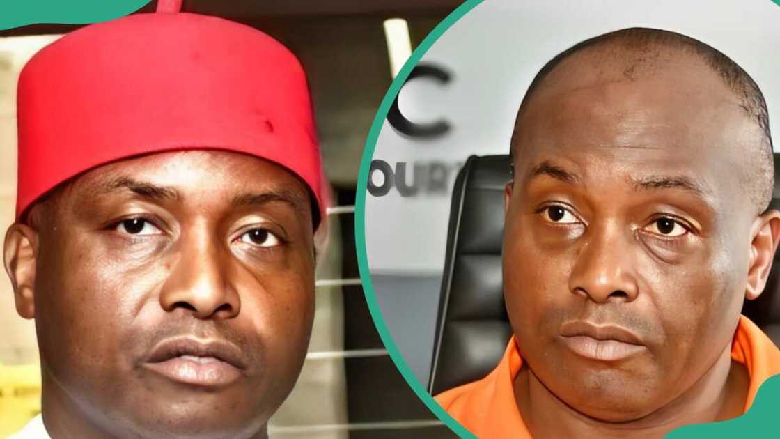 Ifeanyi Ubah at At Ọba, Idemmli South of Anambra State (L). The politician at NNPC port office on 21 April (R Ifeanyi Ubah at At Ọba, Idemmli South of Anambra State (L). The politician at NNPC port office on 21 April (R