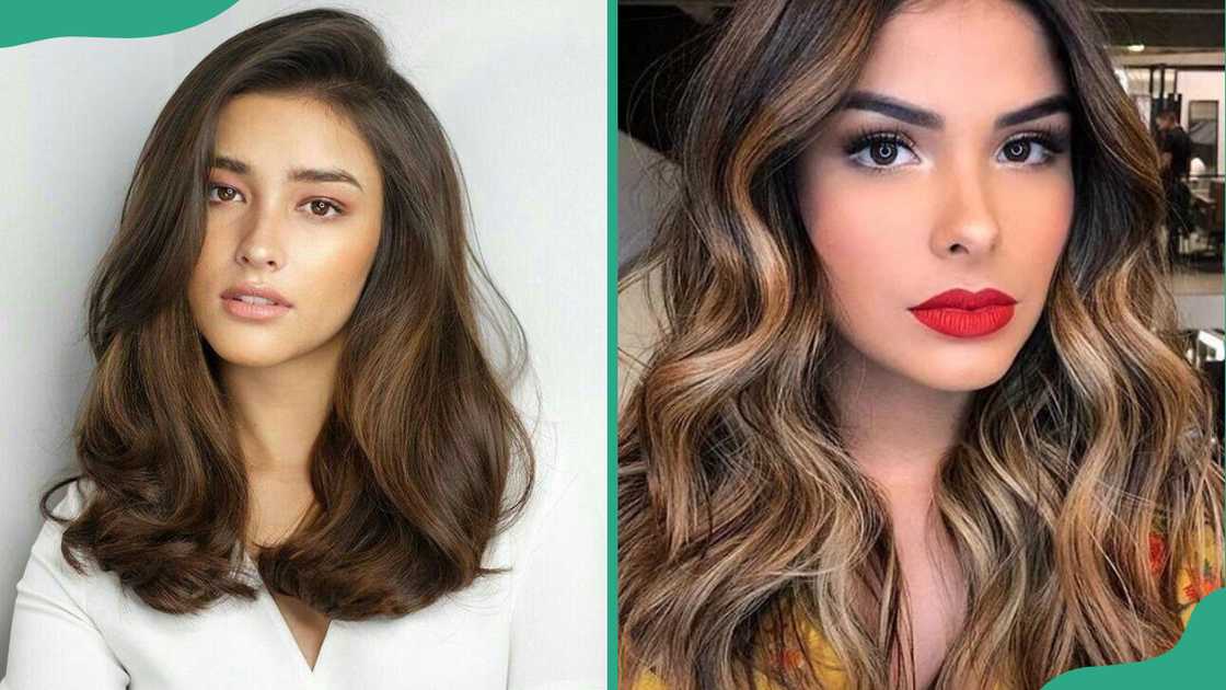 Two women display their shoulder length razor hairstyles Two women display their shoulder length razor hairstyles
