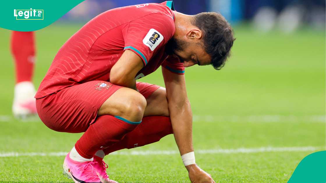 Bruno Fernandes of Portugal reacts to defeat against Spain at the FIFA World Cup 2026 Round Of 16. Photo by Richard Sellers Bruno Fernandes of Portugal reacts to defeat against Spain at the FIFA World Cup 2026 Round Of 16. Photo by Richard Sellers