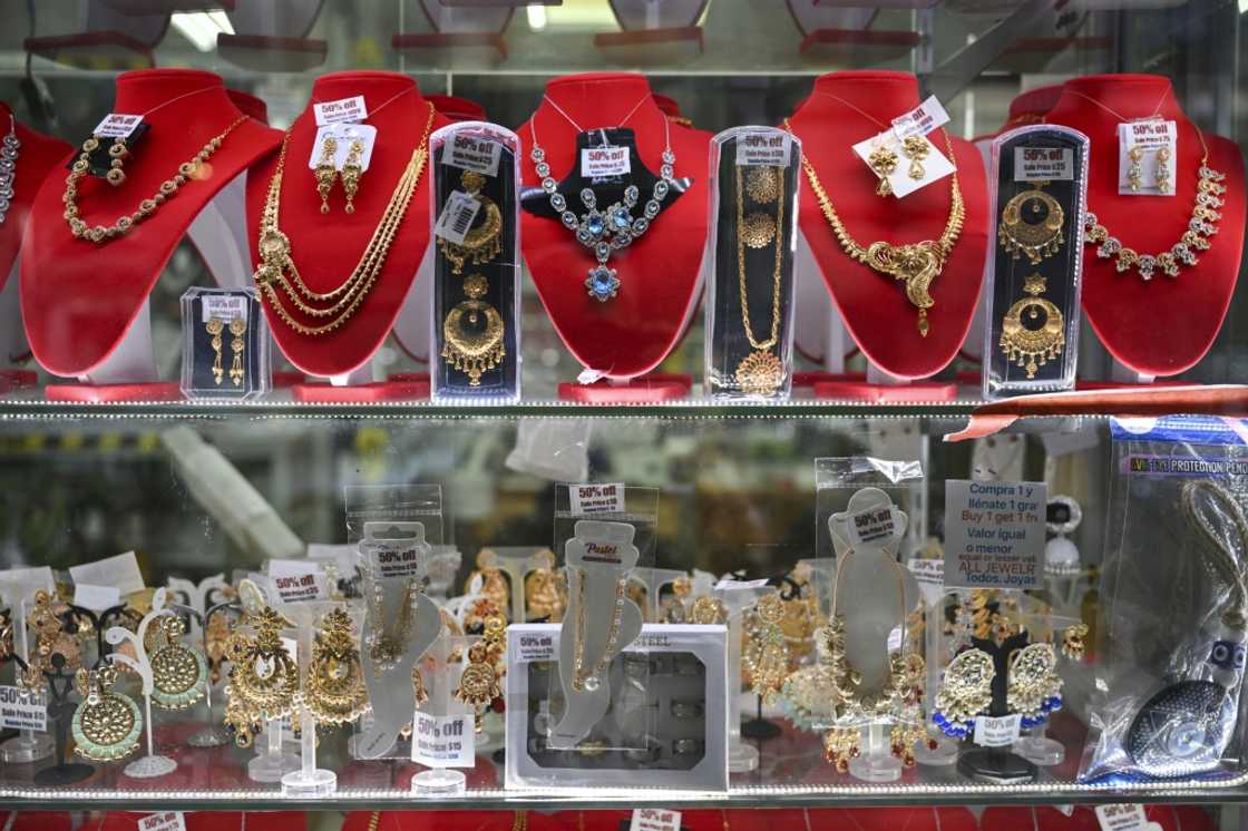 Jewelry is on display at a store in the ‘Little India’ neighborhood of New York City Jewelry is on display at a store in the ‘Little India’ neighborhood of New York City