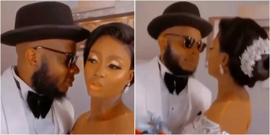 Hotunan aure: Bidiyon yadda amarya ta hana angonta ya sumbace ta saboda ta yi kwalliya Hotunan aure: Bidiyon yadda amarya ta hana angonta ya sumbace ta saboda ta yi kwalliya