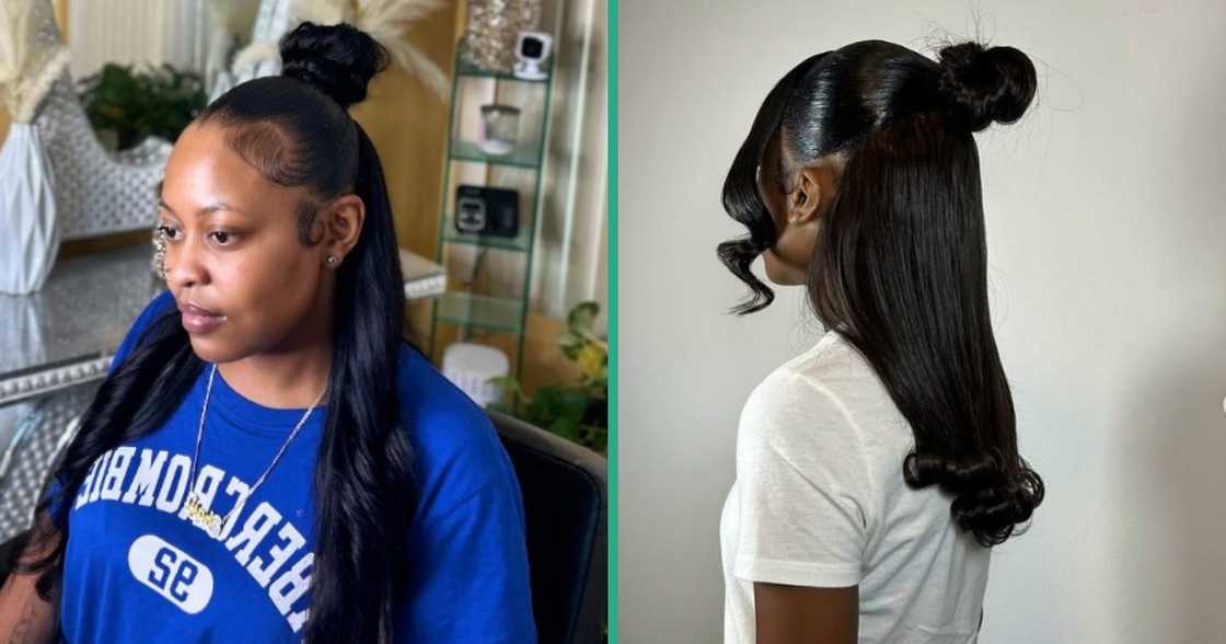 Half-up, half-down hairstyles adapted from a Kash Doll-inspired ponytail