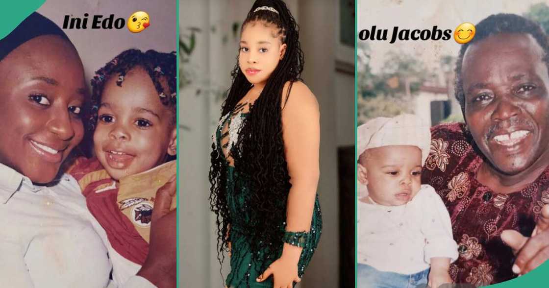 Lady shares her childhood photos featuring Nollywood legends, including Mr Ibu, Osuofia, Sam Loco, Olu Jacobs, Ini Edo