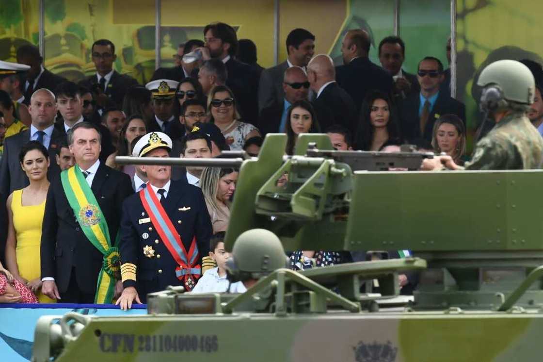 Le président Bolsonaro assiste au défilé militaire de la fête nationale brésilienne, le 7 septembre 2019, à Brasilia Le président Bolsonaro assiste au défilé militaire de la fête nationale brésilienne, le 7 septembre 2019, à Brasilia