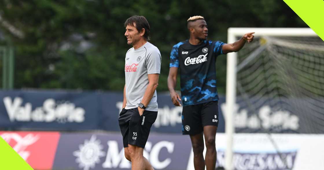 Victor Osimhen and Antonio Conte at Napoli training. Victor Osimhen and Antonio Conte at Napoli training.