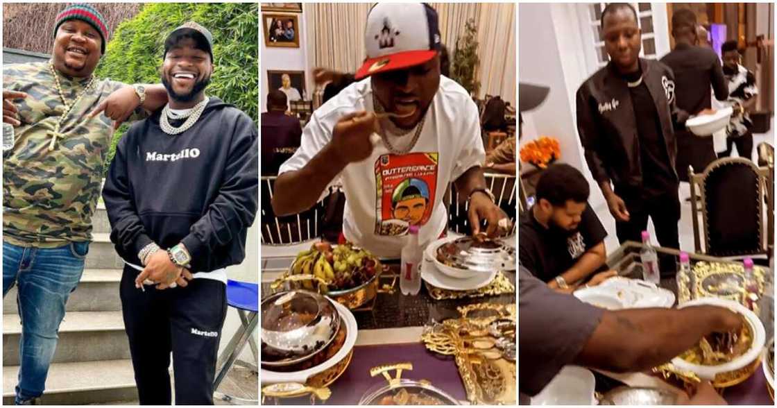 Davido eats at Cubana Chiefpriest's home Davido eats at Cubana Chiefpriest's home