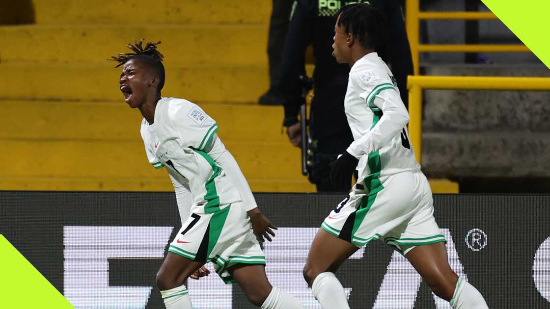 Fluorish Sabastine of Nigeria celebrates goal vs Korea Republic