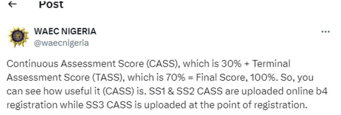 WAEC continuous assessment