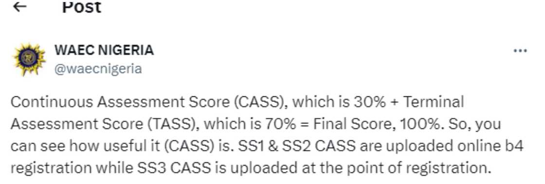 WAEC continuous assessment WAEC continuous assessment