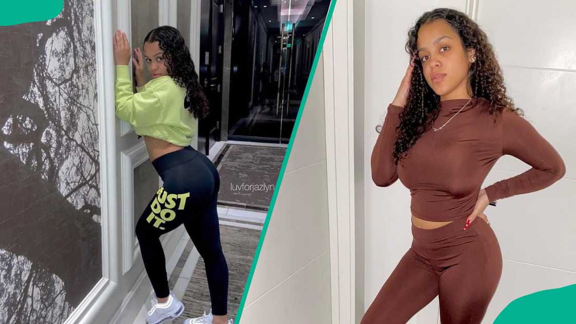 Jazlyn MyChelle poses in gym wear