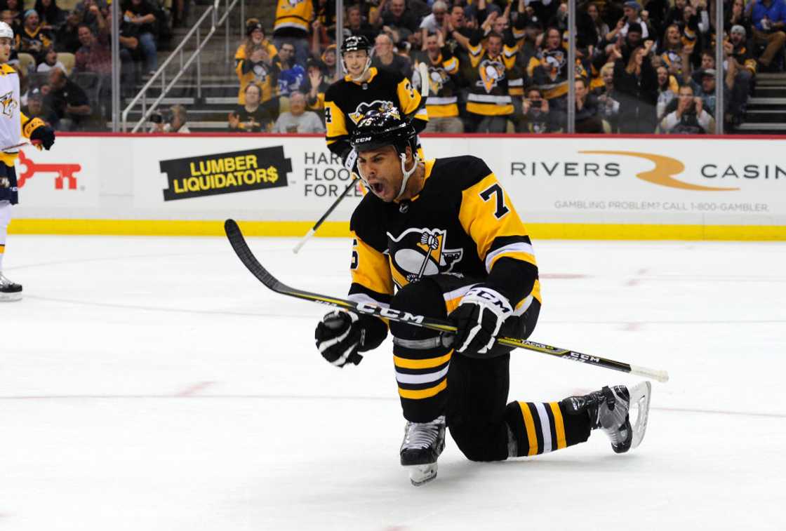 Ryan Reaves celebrates after scoring a goal against the Nashville Predators at PPG PAINTS Arena
