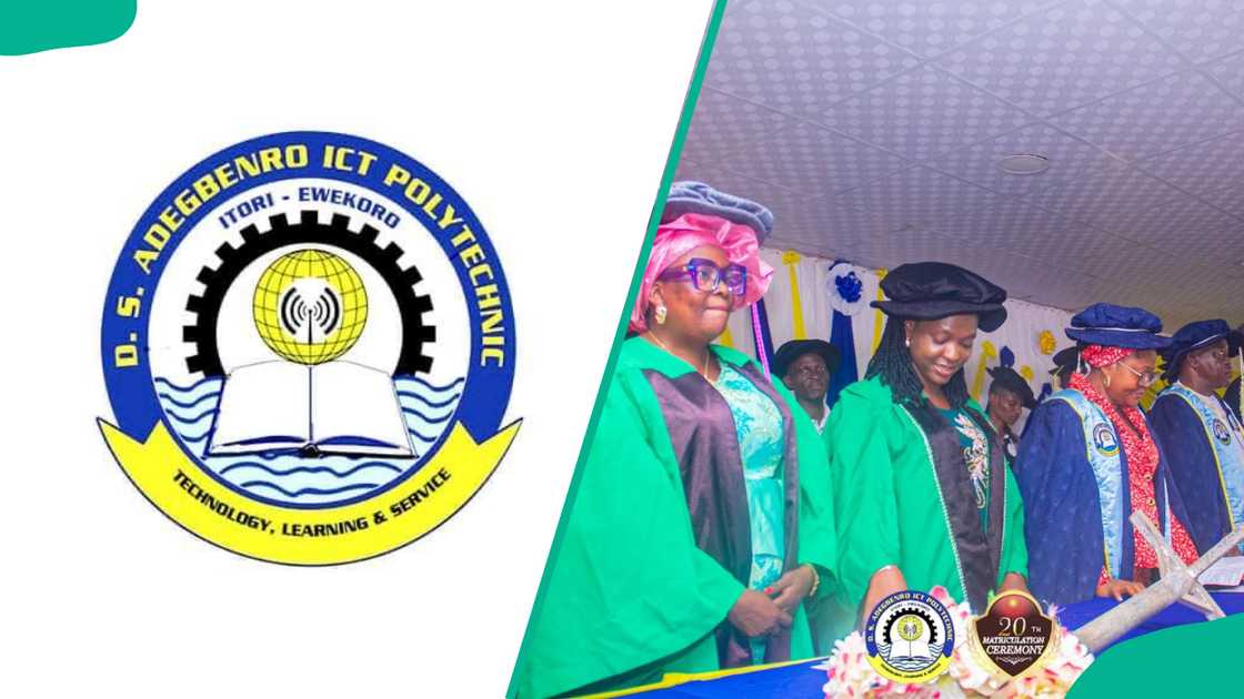 D.S. Adegbenro Polytechnic logo, and the polytechnic's staff during a recent graduation D.S. Adegbenro Polytechnic logo, and the polytechnic's staff during a recent graduation