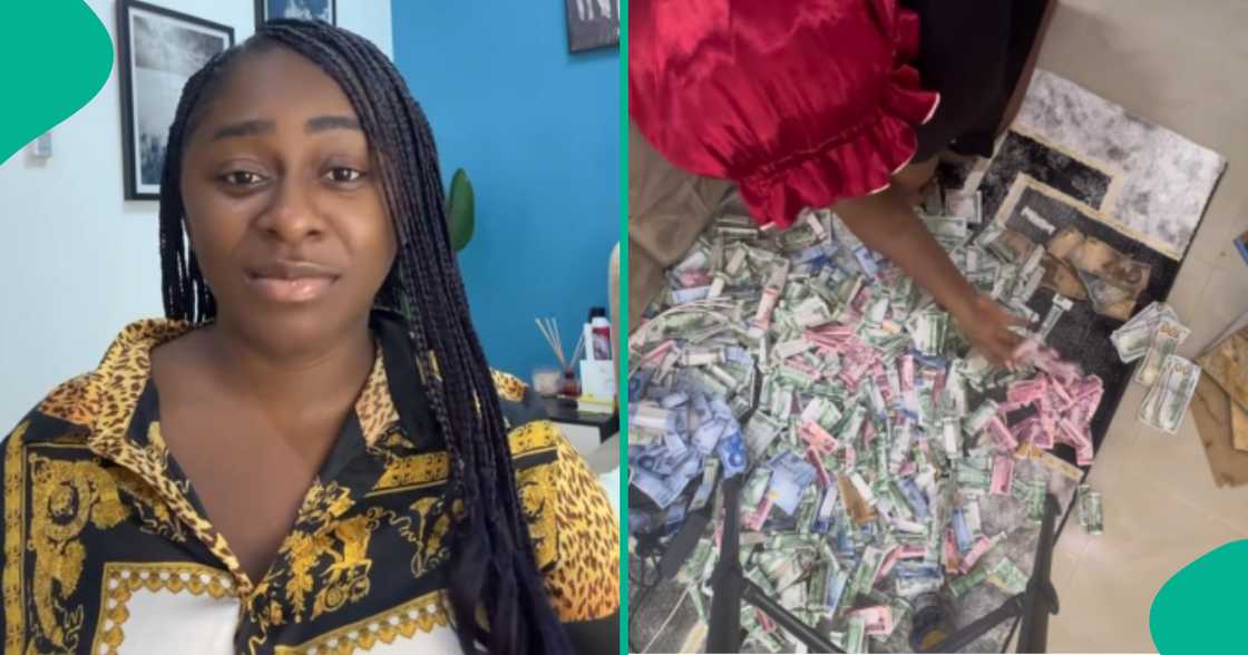 Content creator Marahchi flaunts dollars and naira notes she saved in piggy bank to buy iPhone 16 Pro Max