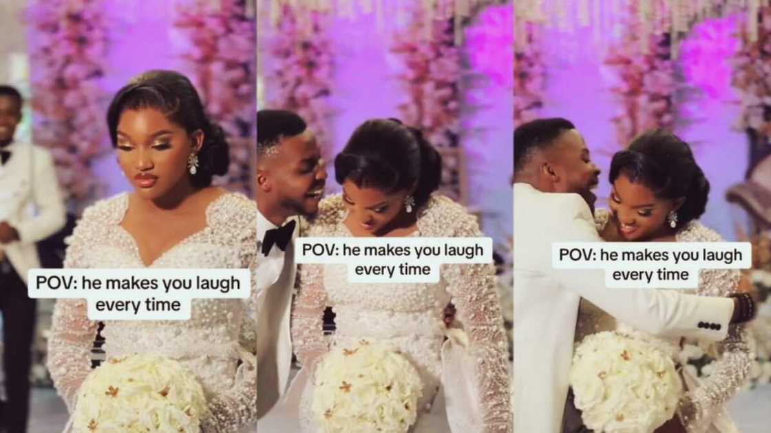 Bride and groom play and have fun on stage Bride and groom play and have fun on stage