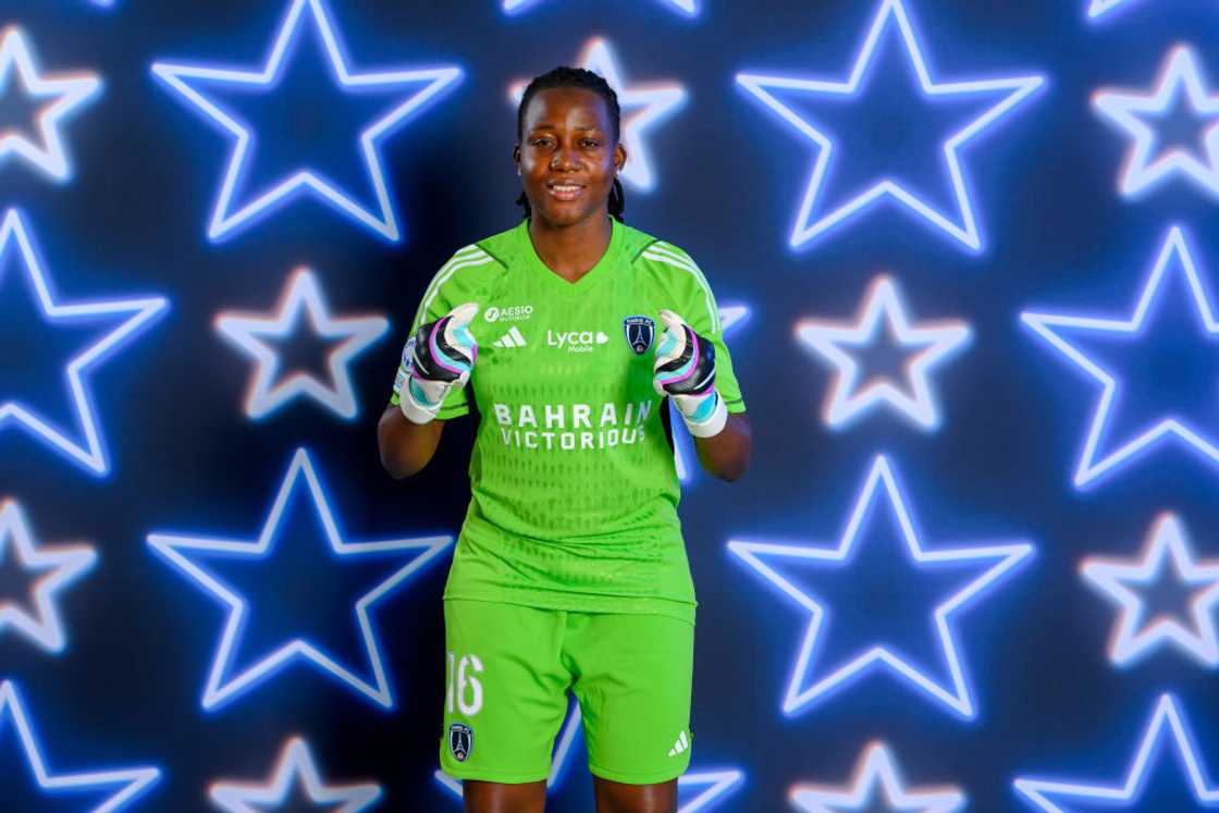 Chiamaka Nnadozie poses during a photo session before UEFA Women's Champions League Chiamaka Nnadozie poses during a photo session before UEFA Women's Champions League
