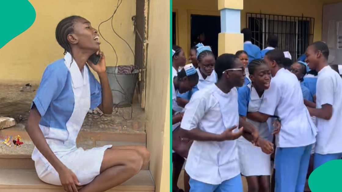 A young Nigerian lady wept during a phone call with her father after passing her final nursing school examinations